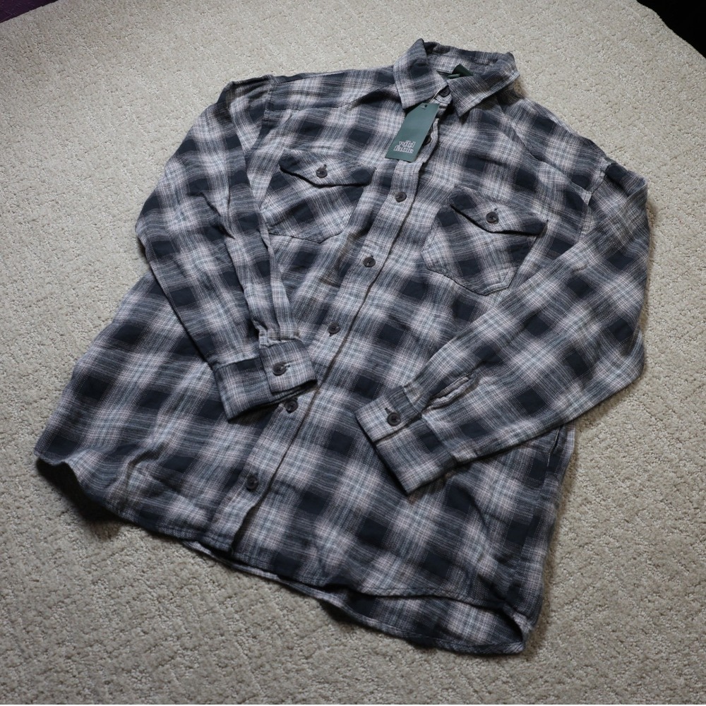 Wild Fable Womens green Grey Plaid Flannel Button Down Shirt XS New